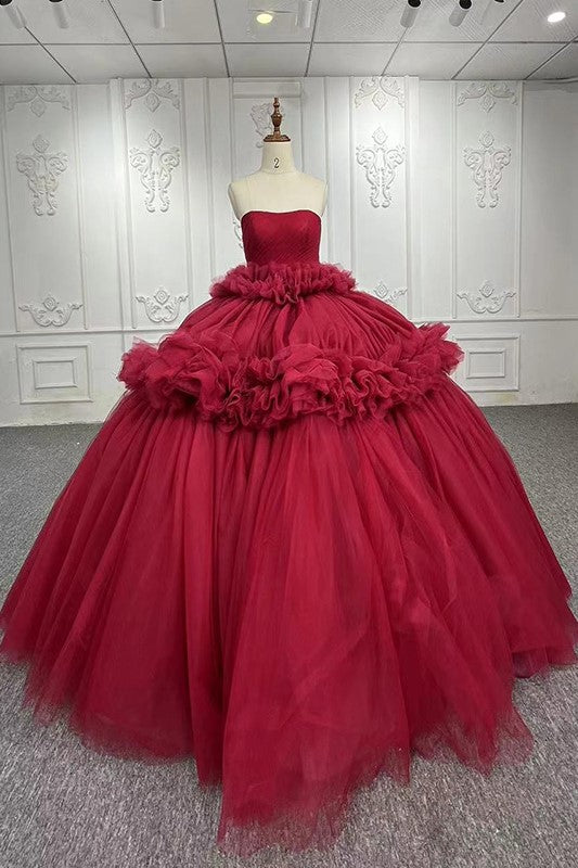 Simple Red Off-the-shoulder Ball Gown Pleat Strapless Quinceanera Dresses Simple Red Off-the-shoulder Ball Gown Pleat Strapless Quinceanera Dresses