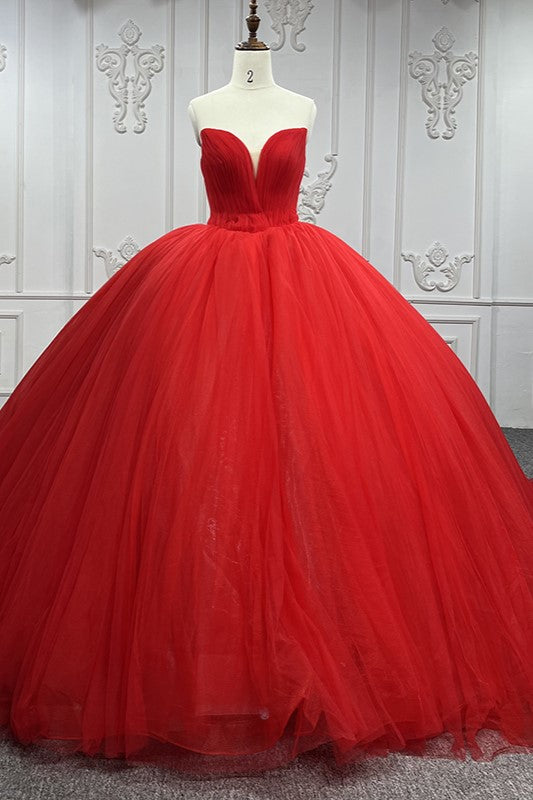 beautiful red dress for party Red Tulle A Line Off-the-Shoulder Simple Prom Dresses PL559