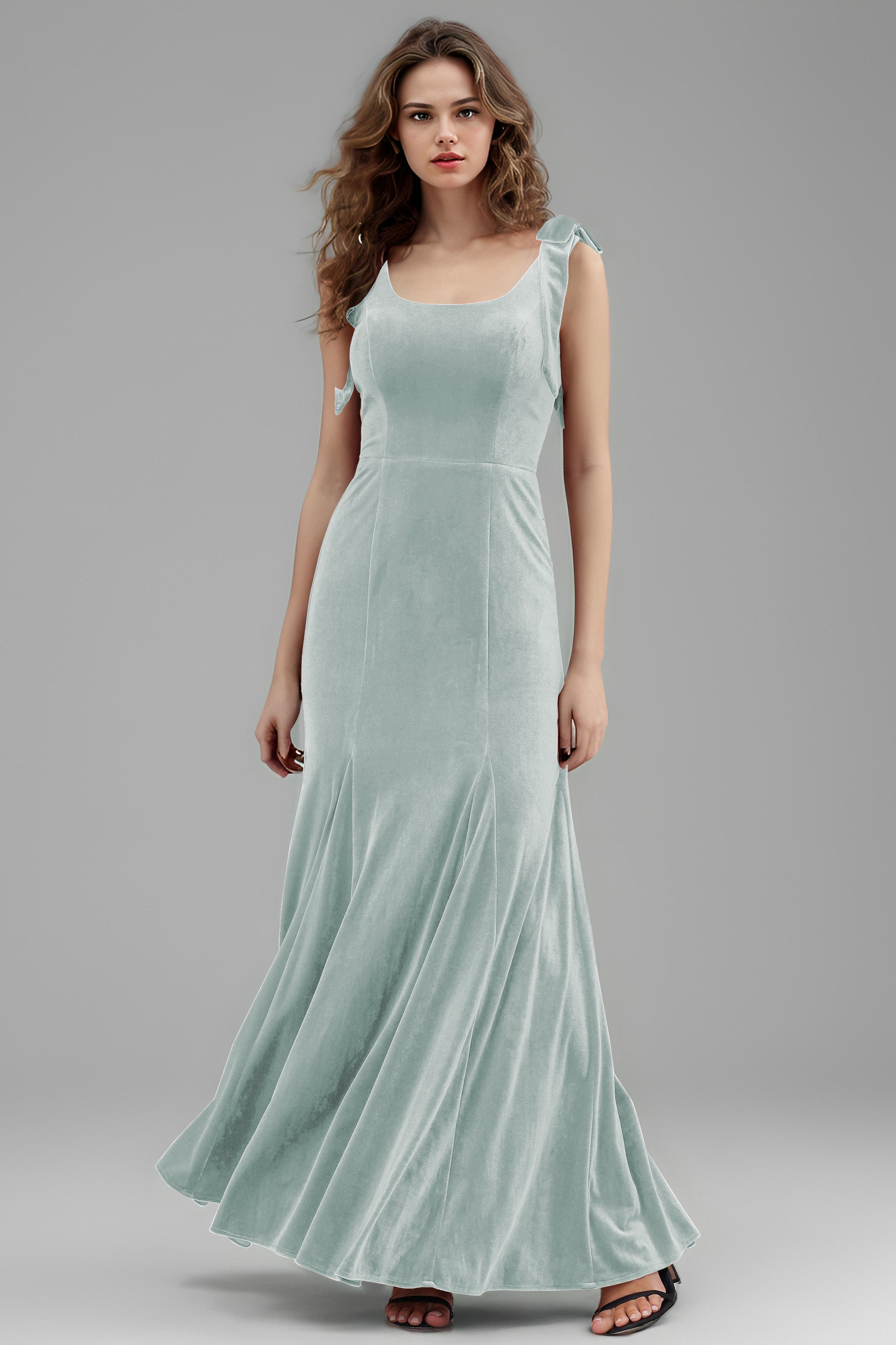 Sleeveless Square Neck Velvet Long Bridesmaid Dresses with Bowknot Sleeveless Square Neck Velvet Long Bridesmaid Dresses with Bowknot