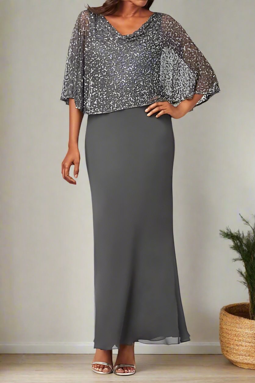 ankle length mother of the bride dresses plus size A-Line/Princess Scoop Chiffon Plus Size Mother of the Bride Dresses Lace Floral Half Sleeves Ankle-Length, As Pic