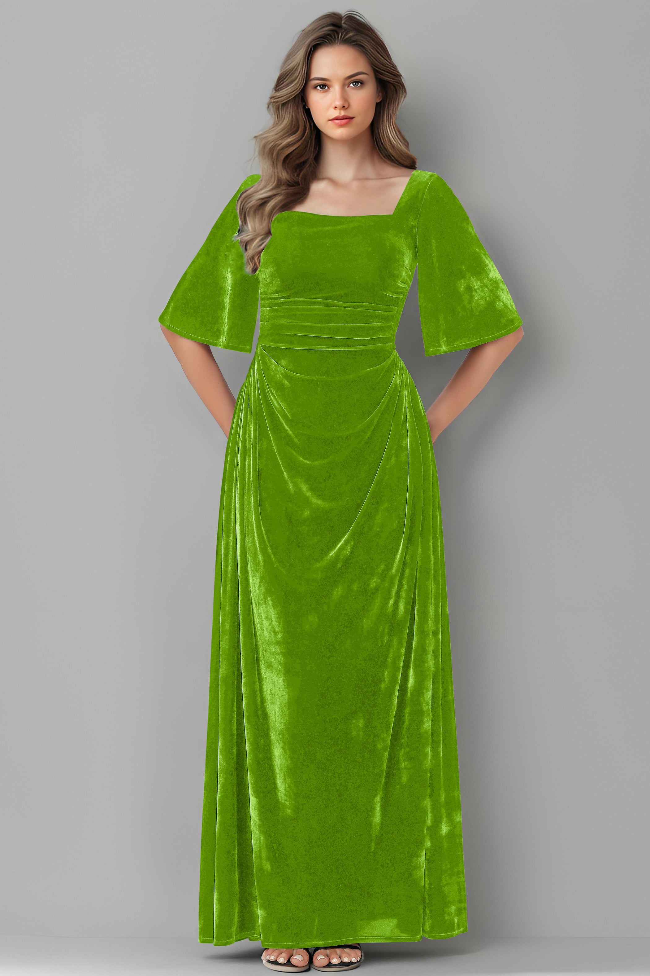 Square Neck Simple A Line Half Sleeves Velvet Bridesmaid Dresses Square Neck Simple A Line Half Sleeves Velvet Bridesmaid Dresses