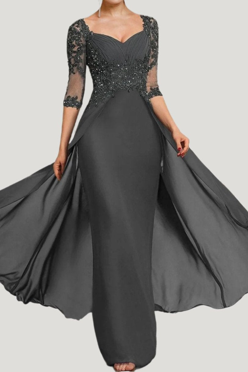 Steel Grey Half Sleeves Floor Length Mother of The Bride Dresses Steel Grey Half Sleeves Floor Length Mother of The Bride Dresses