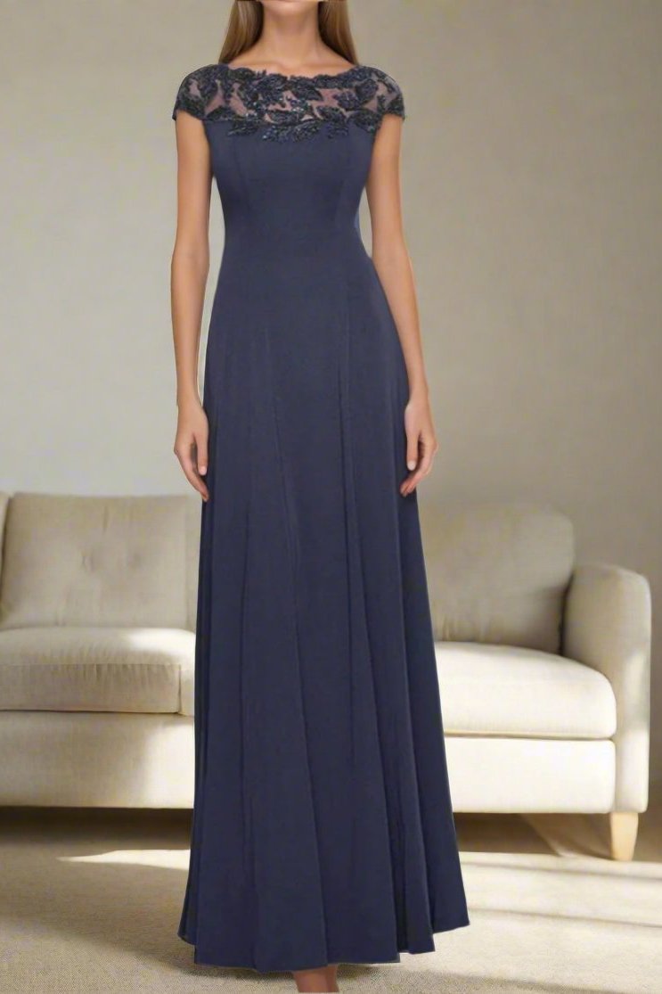 Stormy A-Line Short Sleeves Long Mother of The Bride Dresses with Appliques Stormy A-Line Short Sleeves Long Mother of The Bride Dresses with Appliques