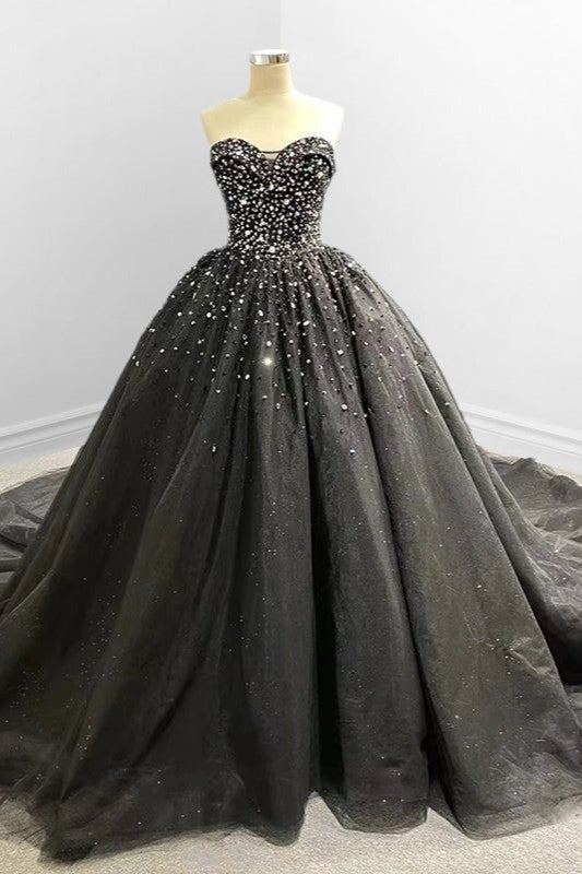 Strapless Black Sweetheart Tulle Quinceanera Dresses with Diamonds Strapless Black Sweetheart Tulle Quinceanera Dresses with Diamonds