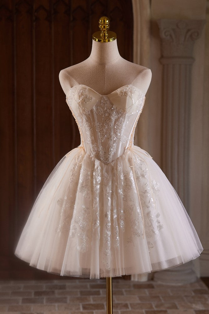 Strapless Sweetheart Ivory Short Homecoming Dresses Strapless Sweetheart Ivory Short Homecoming Dresses