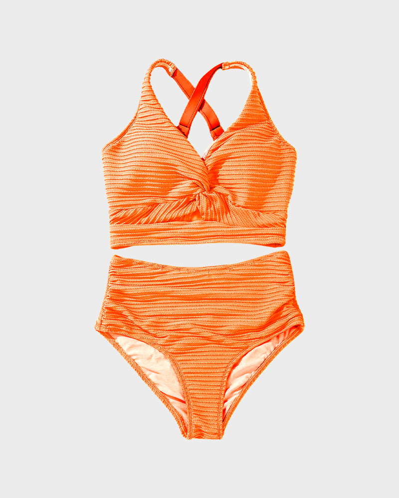 OmbreSwim - Textured Knot-Front High-Waisted Bikini Set
