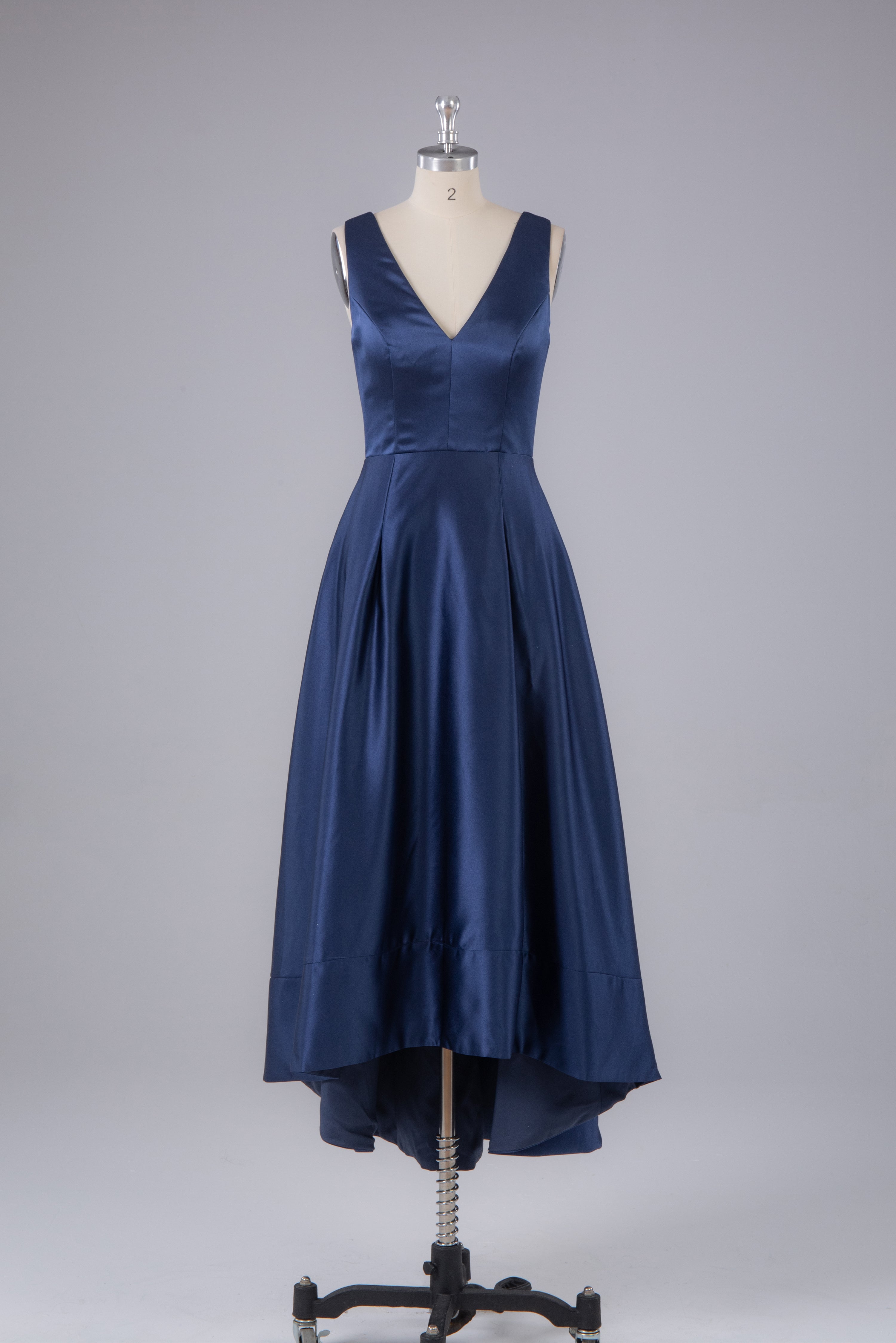 A Line Formal Satin V Neck High-Low Prom Dress A Line Formal Satin V Neck High-Low Prom Dress