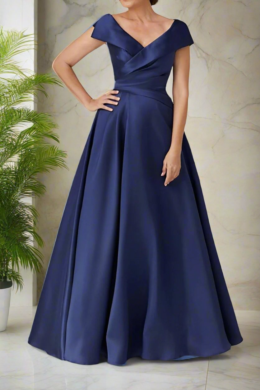 V-Neck A-Line Ruched Satin Mother of The Bride Dresses V-Neck A-Line Ruched Satin Mother of The Bride Dresses