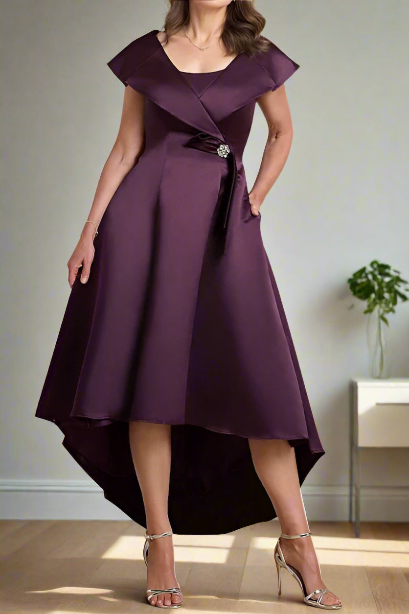 Vintage Grape High Low Elastic Satin A-Line Mother of the Bride Dress Vintage Grape High Low Elastic Satin A-Line Mother of the Bride Dress