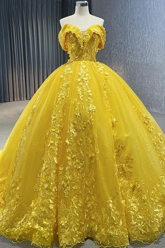 Yellow Sweetheart Party Dresses Lace Sleeveless Quinceanera Dresses Yellow Sweetheart Party Dresses Lace Sleeveless Quinceanera Dresses
