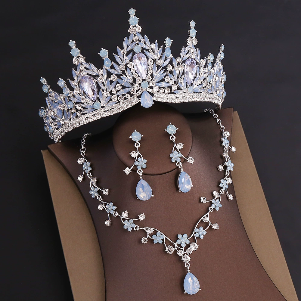 OMB1008 - Rhinestone Headpiece Quinceanera Dress Accessories Birthday Wedding Necklace, Earrings and Crown Three Piece Set
