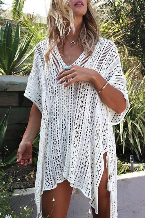 OmbreSwim - See-Through Crochet Hollow Irregular Cover Up