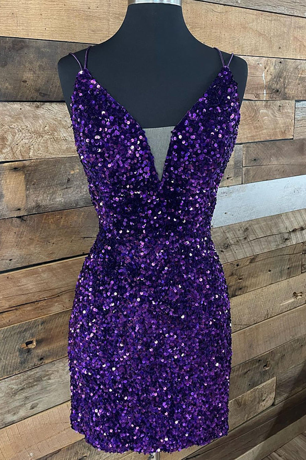 Sparkly Purple V Neck Spaghetti Straps Sequins Short Homecoming Dresse Sparkly Purple V Neck Spaghetti Straps Sequins Short Homecoming Dresse
