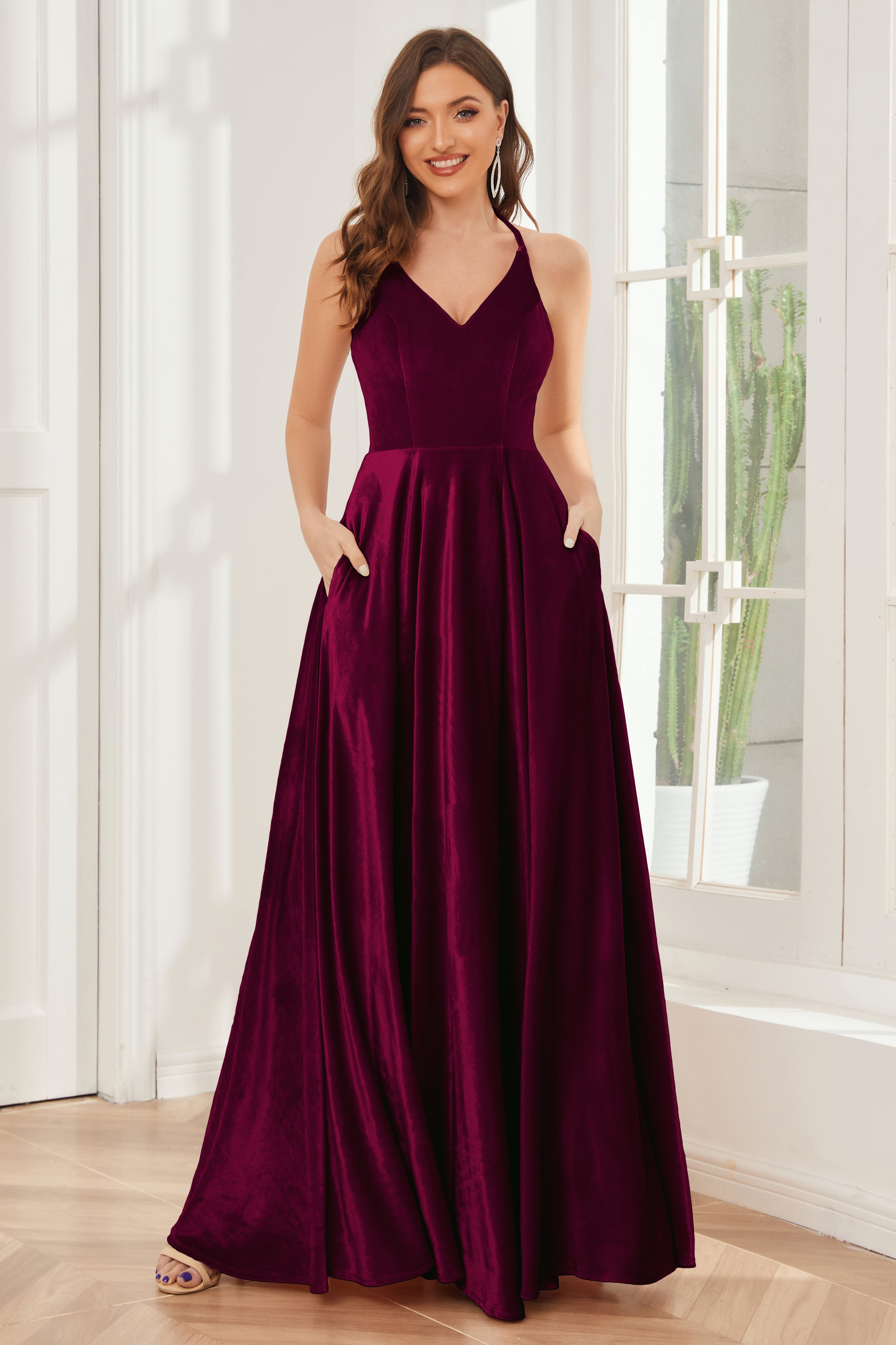 A-line Straps Velvet Bridesmaid Dresses with Slit A-line Straps Velvet Bridesmaid Dresses with Slit