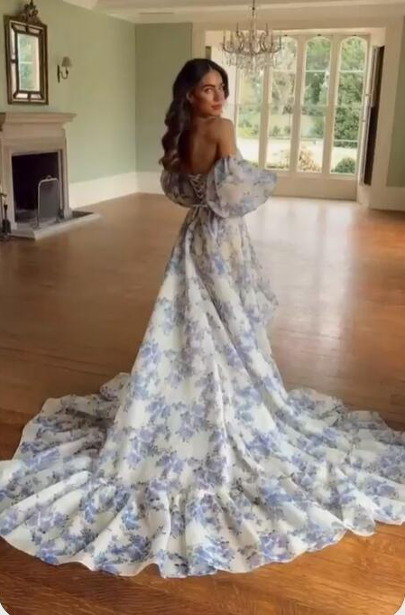 Chic Strapless Off the Shoulder Floral Printed Prom Dresses Chic Strapless Off the Shoulder Floral Printed Prom Dresses