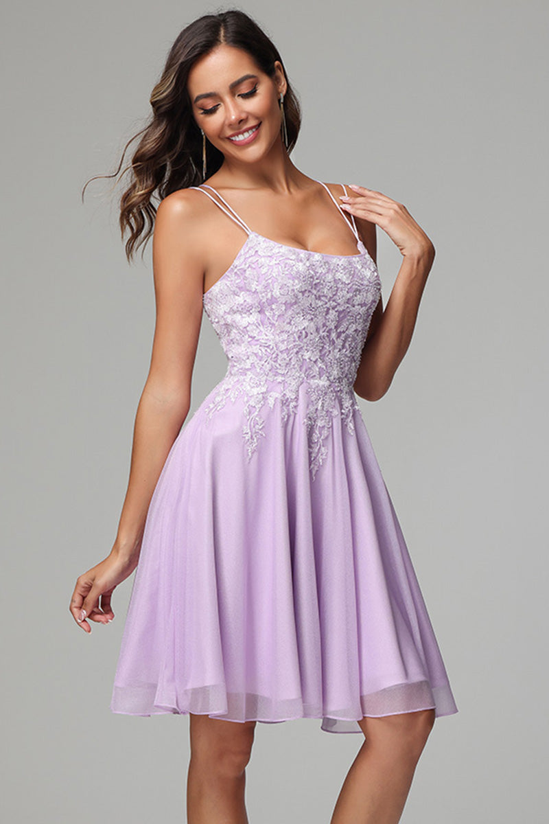 Lilac A-Line Spaghetti Straps Short Homecoming Dress with Appliques Lilac A-Line Spaghetti Straps Short Homecoming Dress with Appliques