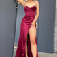 Simple Spaghetti Straps Long Prom Dresses with High Slit