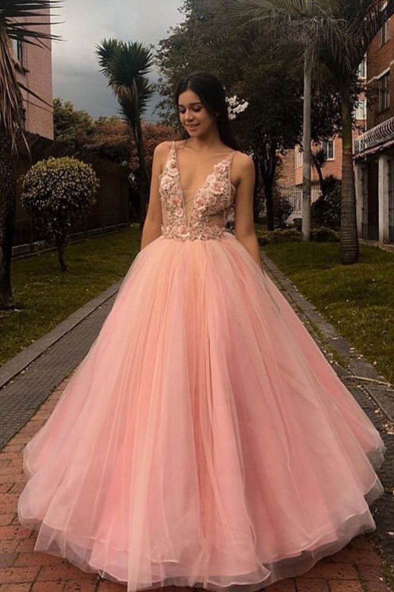 Hot Pink Applique Lace Strapless Prom Dress Evening Gown