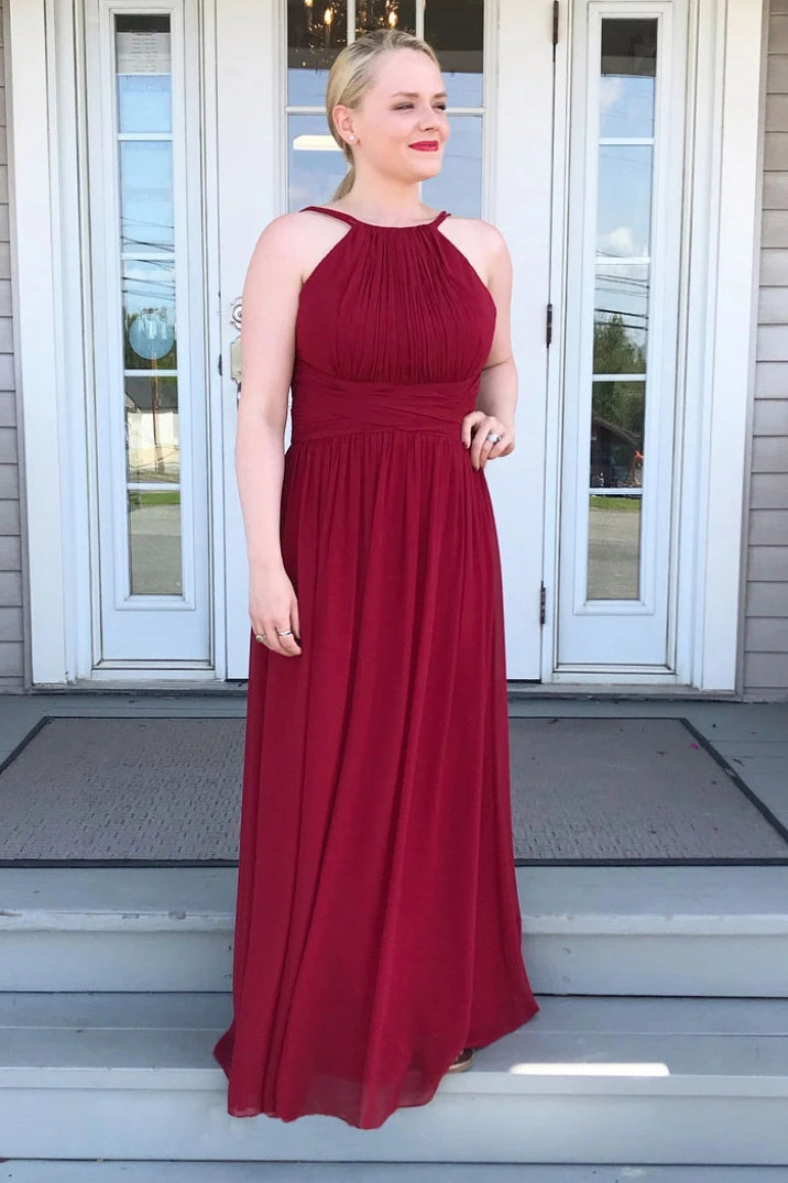 A-line Jewel Burgundy Bridesmaid Dresses, Chiffon Long Prom Dresses A-line Jewel Burgundy Bridesmaid Dresses, Chiffon Long Prom Dresses