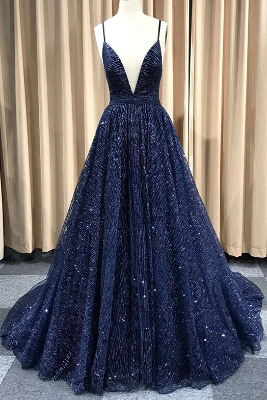Sparkly Plunging Neckline Long Prom Dresses, Glitter Backless Evening Sparkly Plunging Neckline Long Prom Dresses, Glitter Backless Evening