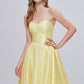 Simple Yellow Strapless A Line Short Homecoming Dresses With Pockets