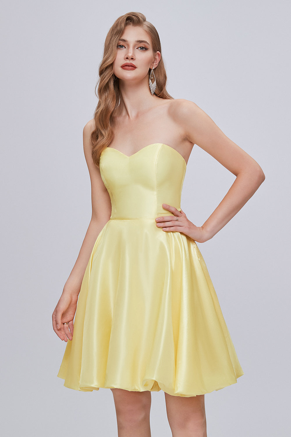 Ombreprom Yellow Homecoming Dress Strapless A Line With Pockets Ombreprom Yellow Homecoming Dress Strapless A Line With Pockets