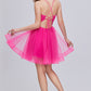 Cute Hot Pink Spaghetti Strap V Neck Tulle Homecoming Dresses