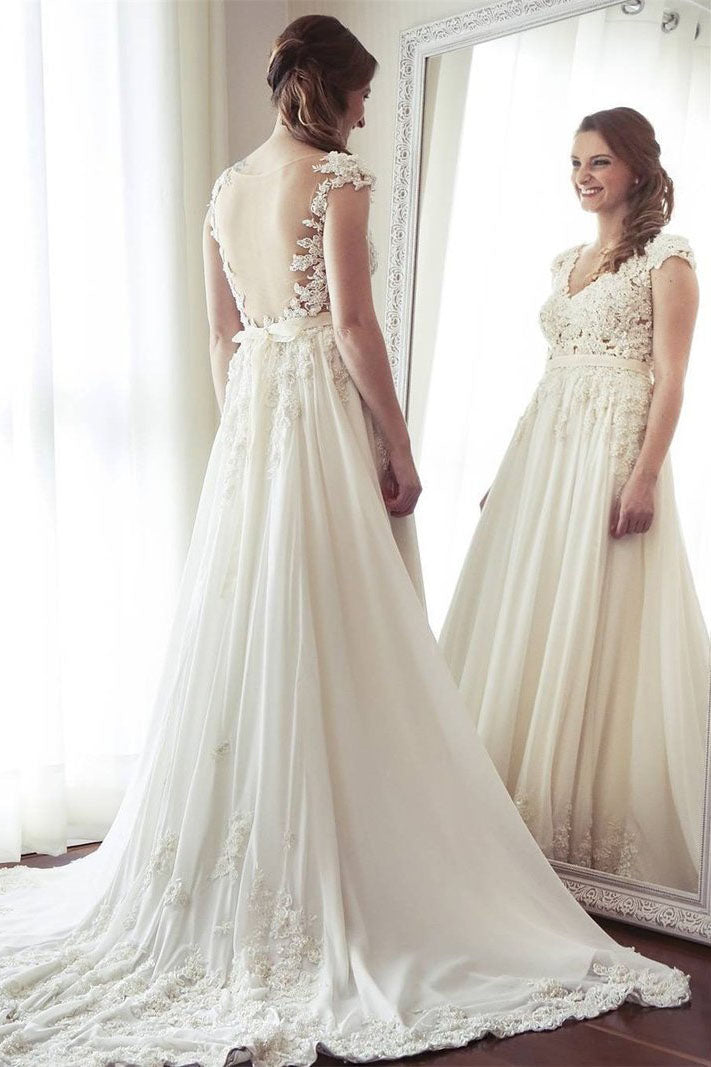 cap sleeve backless dress Backless Cap Sleeve Destination A-line Bridal Dress