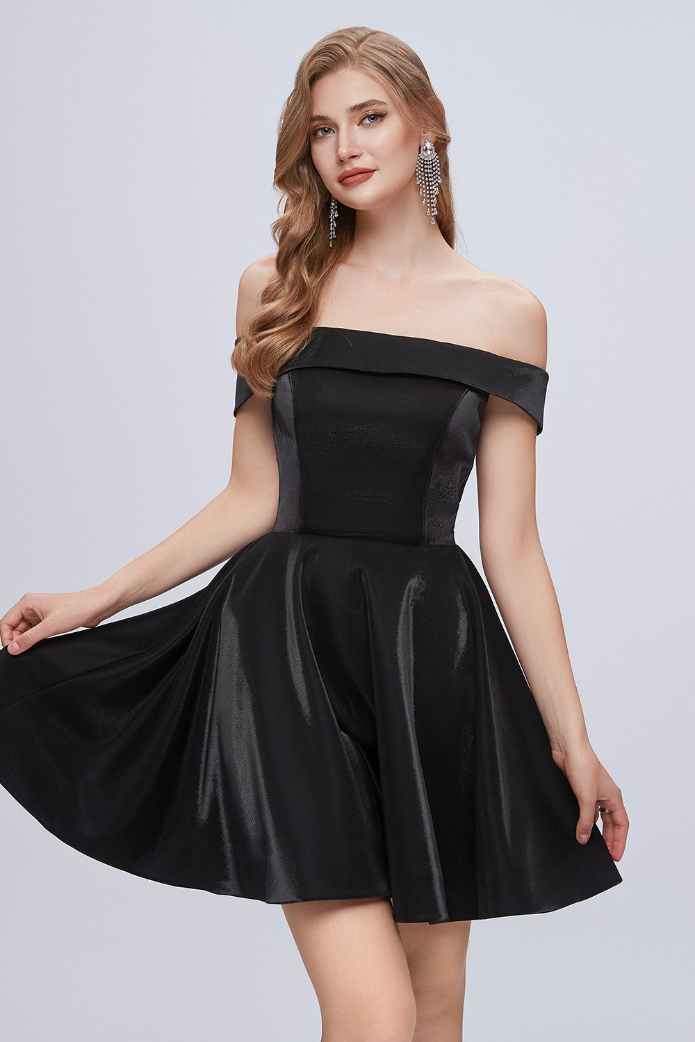 black off the shoulder homecoming dress homecoming dresses black short Short Glitter Off-the-Shoulder Homecoming Dress Black / Large