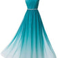 Ombre A Line Floor Length One Shoulder Sleeveless Chiffon Prom Dress,Formal Dress