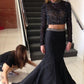 Black Two Piece Trumpet Sweep Train Long Sleeve Beading Prom Dress,Formal Dress P275 - Ombreprom