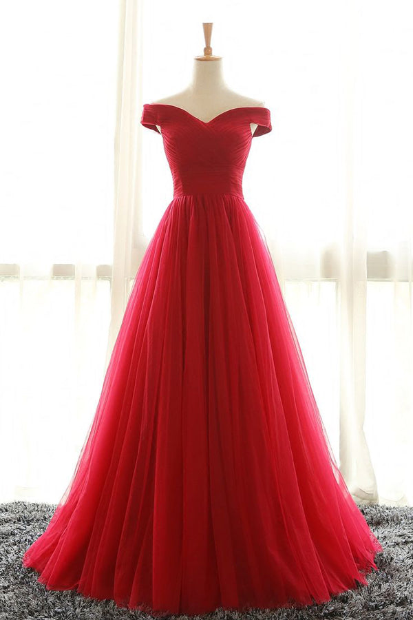 Red Off Shoulder A Line Floor Length Layers Prom Dresses Red Off Shoulder A Line Floor Length Layers Prom Dresses