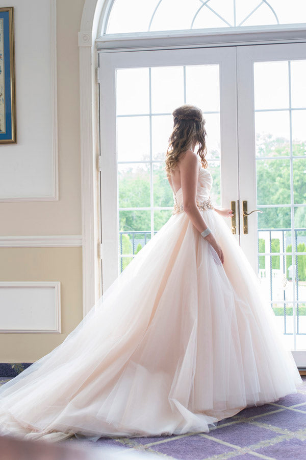 pink dress for beach wedding Spaghetti Strap Tulle Light Pink Beach Wedding Dress WD338 US0 / Custom Color
