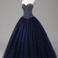 Navy Blue Ball Gown Floor Length Sweetheart Sleeveless Mid Back Prom Dress,Party Dress