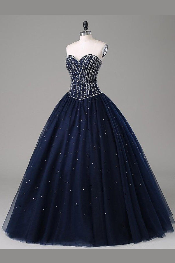 Blue Ball Gown Floor Length Sweetheart Sleeveless Mid Back Prom Dress Blue Ball Gown Floor Length Sweetheart Sleeveless Mid Back Prom Dress