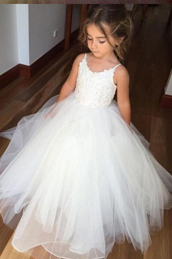 A Line Floor Length Spaghetti Sleeveless Appliques Flower Girl Dresses F28 A Line Floor Length Spaghetti Sleeveless Appliques Flower Girl Dresses F28