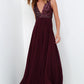 Burgundy A Line Floor Length Deep V Neck Sleeveless Bridesmaid Dress, Wedding Party Dress B309 - Ombreprom