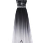 Ombre A Line Brush Train Halter Sleeveless Beading Chiffon Lace Up Prom Dress,Formal Dress
