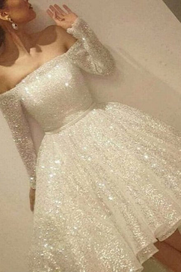 Stunning Sequins Off the Shoulder Long Sleeves Prom Dresses Stunning Sequins Off the Shoulder Long Sleeves Prom Dresses