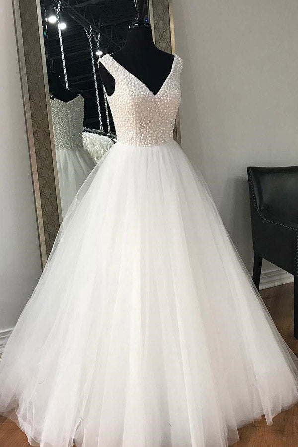 White A Line Floor Length V Neck Sleeveless Layers Wedding Dresses White A Line Floor Length V Neck Sleeveless Layers Wedding Dresses