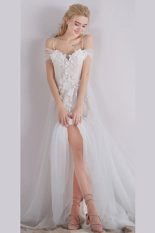 Ombreprom Wedding Dress White A Line Sweep Train Sweetheart Spaghetti Appliques Beach Bridal Gown Ombreprom Wedding Dress White A Line Sweep Train Sweetheart Spaghetti Appliques Beach Bridal Gown