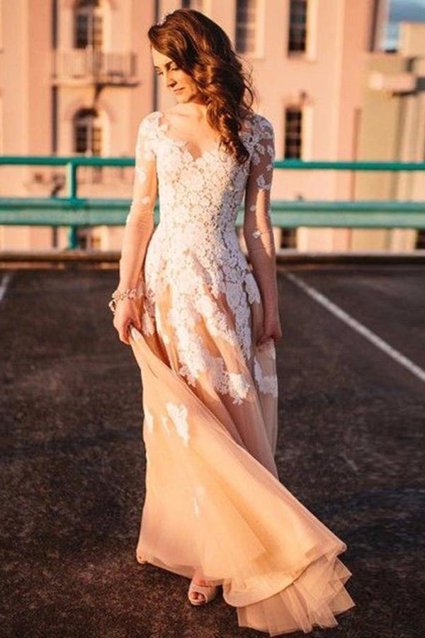 Ombreprom Wedding Dress Romantic Long Sleeves Lace Appliques Beautiful Flowy Bridal Gown For Women Ombreprom Wedding Dress Romantic Long Sleeves Lace Appliques Beautiful Flowy Bridal Gown For Women