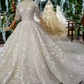 Luxury Lace Wedding Dresses Scoop Half Sleeves Appliques Ball Gown
