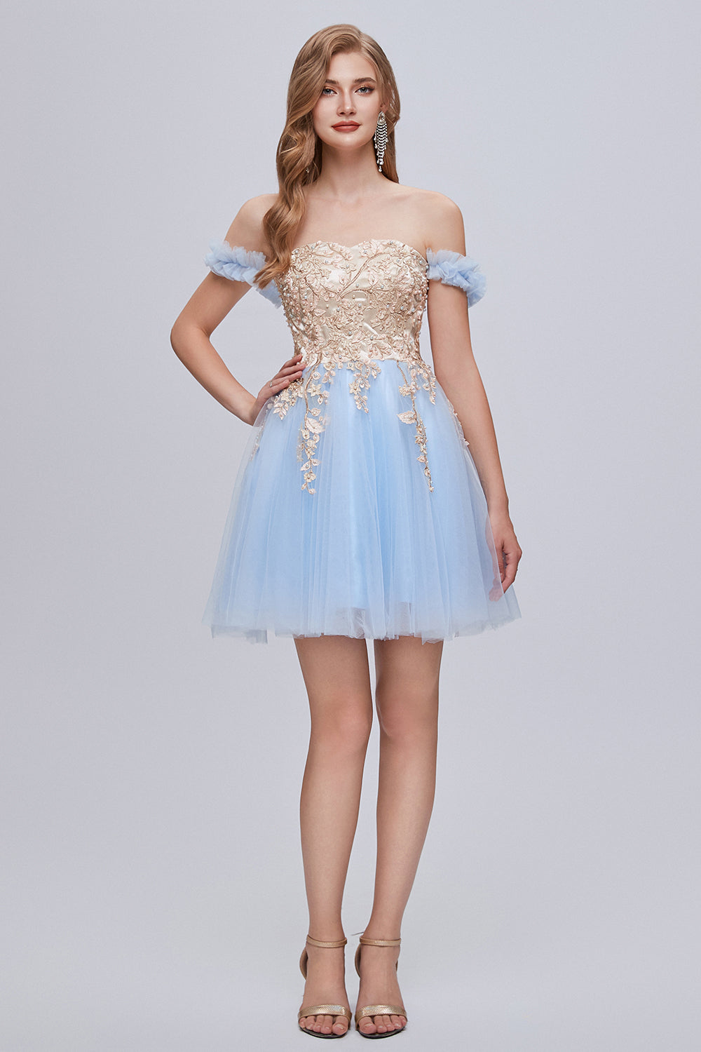 Ombreprom Homecoming Dress Chic Blue Off The Shoulder Lace Appliques Tulle Short Party Dress Ombreprom Homecoming Dress Chic Blue Off The Shoulder Lace Appliques Tulle Short Party Dress