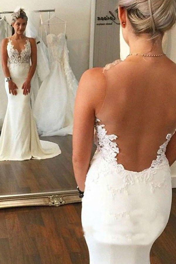 Ombreprom Wedding Dress Sexy See Through Backless Lace Appliques Bridal Gown Ombreprom Wedding Dress Sexy See Through Backless Lace Appliques Bridal Gown