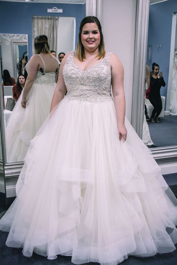 Ombreprom Wedding Dress Gorgeous Plus Size V Neck Open Back Sleeveless With Beaded Bridal Gown Ombreprom Wedding Dress Gorgeous Plus Size V Neck Open Back Sleeveless With Beaded Bridal Gown