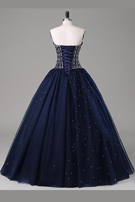 Navy Blue Ball Gown Floor Length Sweetheart Sleeveless Mid Back Prom Dress,Party Dress P169 - Ombreprom