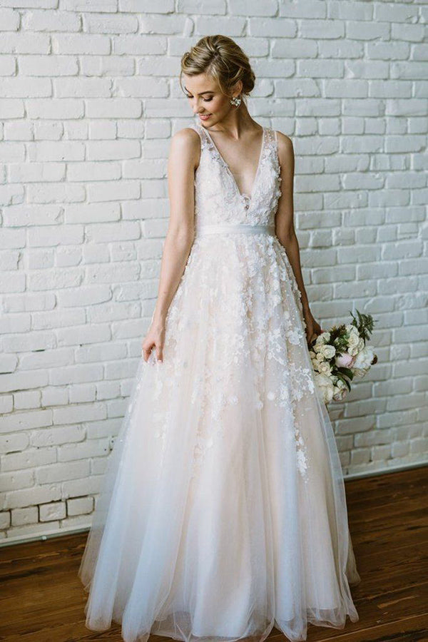 Ombreprom Wedding Dress Gorgeous A Line V Neck Sleeveless Appliques Floor Length Wedding Gown Ombreprom Wedding Dress Gorgeous A Line V Neck Sleeveless Appliques Floor Length Wedding Gown