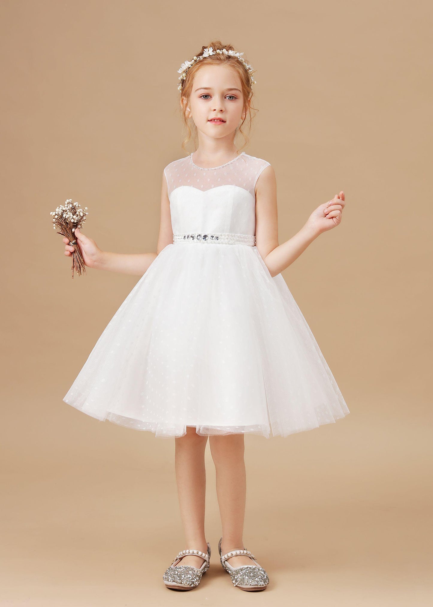 Sleeveless Ivory Lace Tulle Flower Girl Dresses
