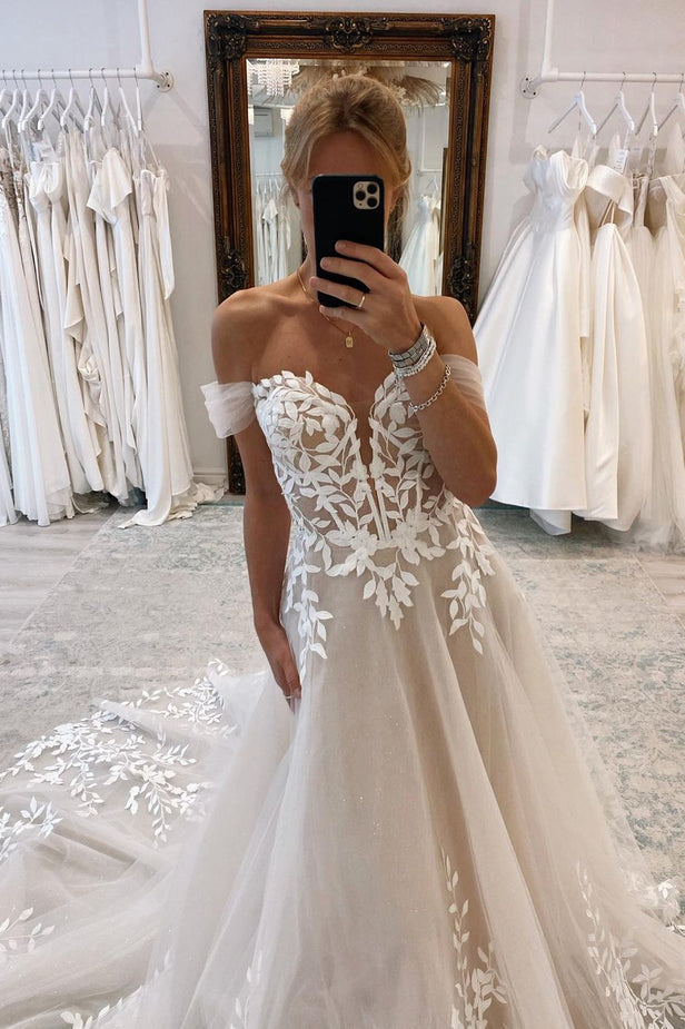 Fairy A Line Off the Shoulder Tulle Wedding Dresses with Appliques Custom Color Fairy A Line Off the Shoulder Tulle Wedding Dresses with Appliques Custom Color